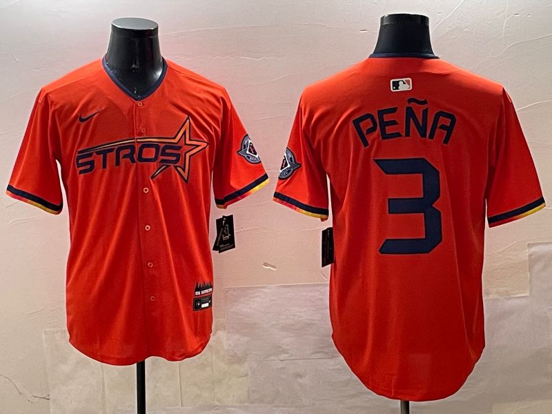Men Houston Astros 3 Pena Orange Three generations Joint Name 2025 Nike MLB Jersey style 1